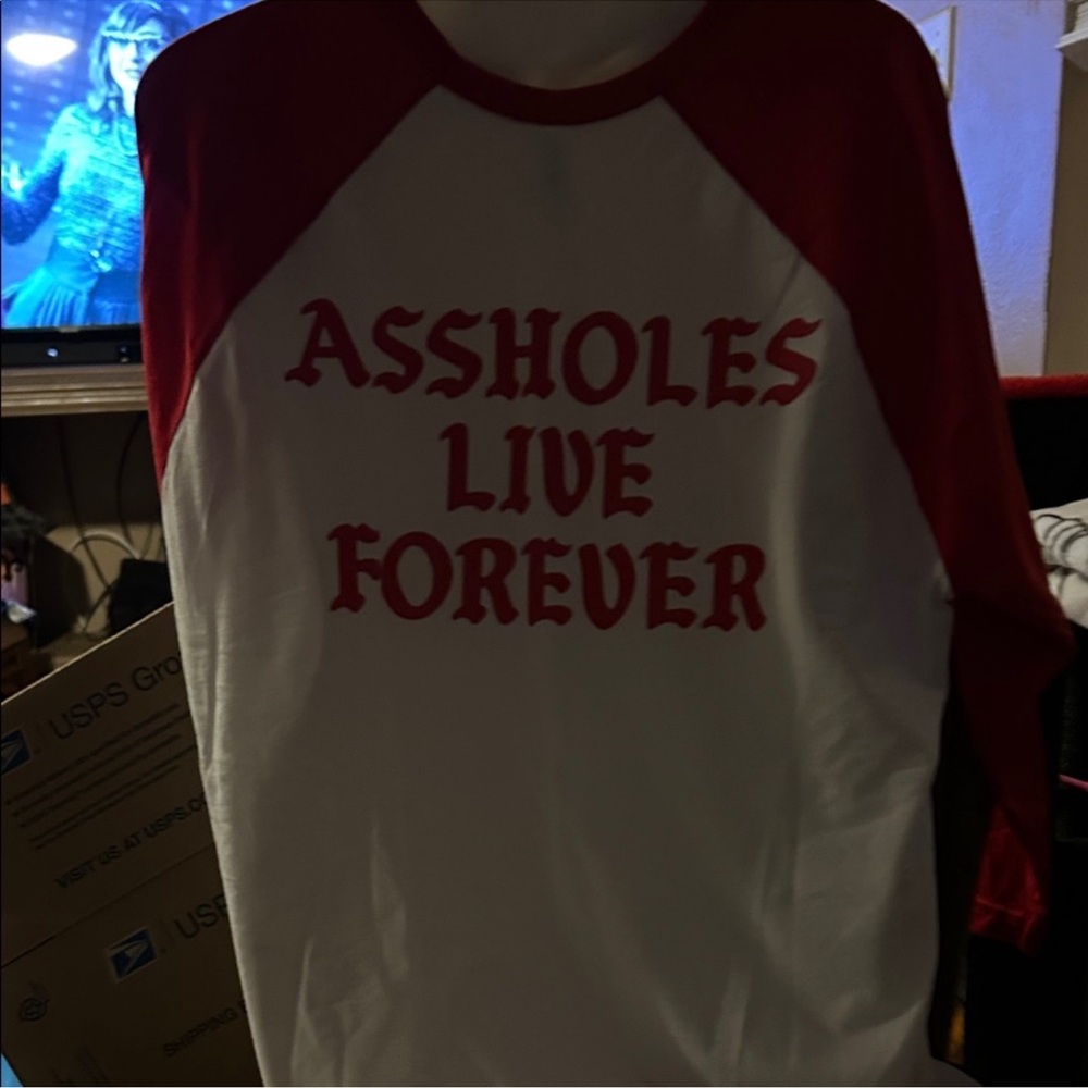Red and White ASSHOLES LIVE FOREVER Shirt - Picture 4 of 4